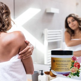 Aaranyam Rose & Coconut Body Butter moisturizer cream - dry skin moisturizer with goodness of shea butter raw cocoa butter - Body Cream - winter cream For Women & Men, 120 g