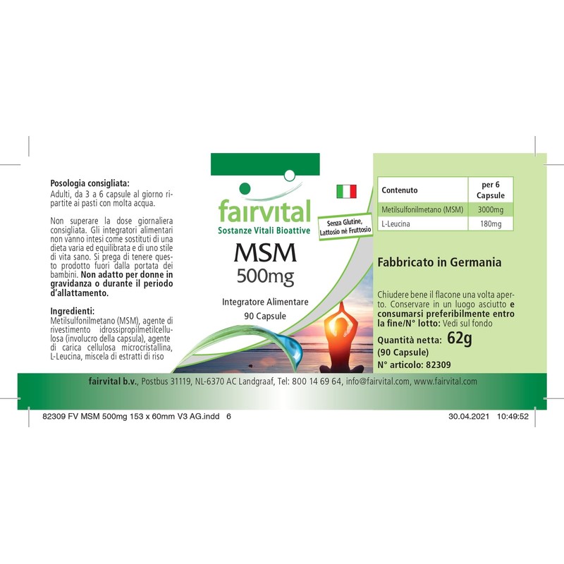Fairvital MSM Capsules 500 mg – High Dose – Vegan
