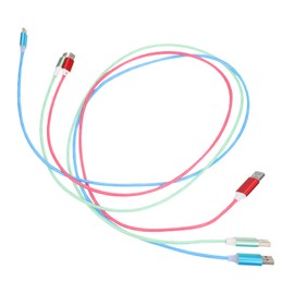 TEHAUX 3Pcs Type C Charging Cables with Flowing LED Indicators Watermelon Red Green Blue Durable TPE Material for Fast Charging Devices Convenient for Phones Laptops