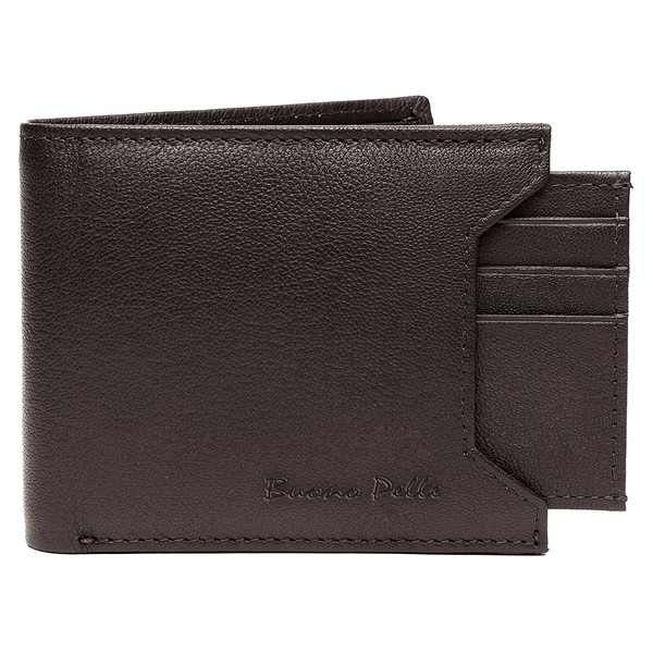 Buono Pelle Mens Bifold Detachable RFID Card Leather Wallet Brown