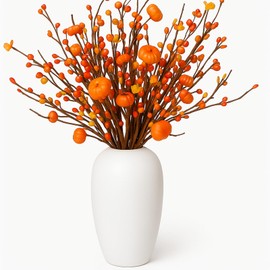 Remerry 7 Pcs Fall Centerpieces for Tables Artificial Fall Stems Fake Pumpkin Flowers with Vase for Thanksgiving Table Decor Home Harvest Festival Autumn Decoration Floral Arrangement