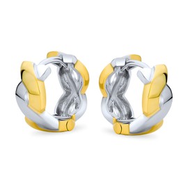 Classic Two Tone Love Knot Symbol Twist Rope Braid Infinity Huggie Wide Hoop Earrings For Women 14K Gold Plated .925 Sterling Silver