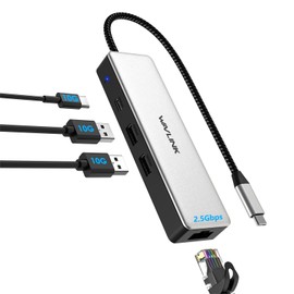 WAVLINK USB C Hub, 2.5Gbps Ultra Fast Wired LAN Adapter, 4-in-1 USB-C Ethernet Hub, 1*10Gbps USB-C, 2*10Gbps USB-A, USB 3.2 Gen2 Hub, Docking Station, Type C to RJ45 Transfer Rate Up to 2.5Gbps Ultra