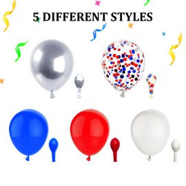 PheiLa 50 Pcs 12 Inch Party Balloons, Pack of Red, White, Blue, Silver and Confetti Balloons for 4th Fourth of July Decorations Graduation Party Decoration Red-Blue Theme Party Supplies