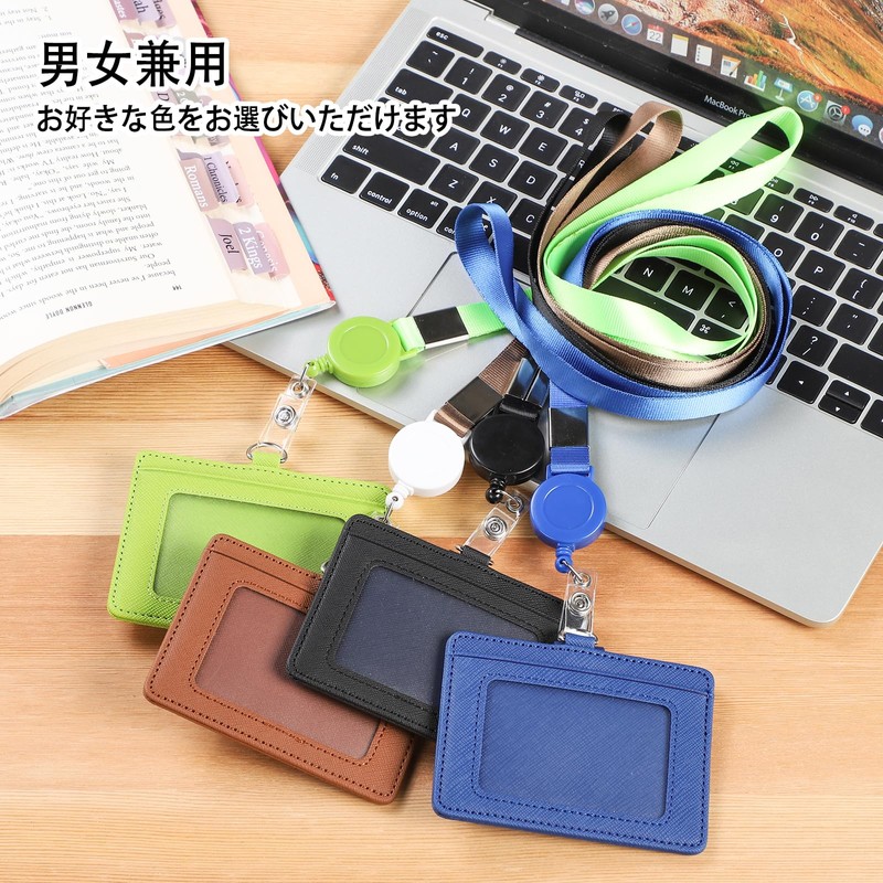 Horizontal ID Card Holder with Elastic Reel Strap Neck Passcase