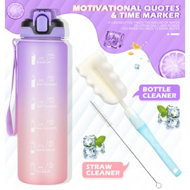 CodiCile Water Bottle 1 Litre with Straw, Water Bottle, Dishwasher Safe, Leak-Proof Sports Water Bottle with Time Marking for Bottle Brush, Non-Toxic for Running, Cycling, Gym, School, Office