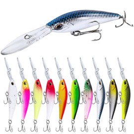 FREE FISHER 10Pcs Minnow Bass Fishing Lures Jerkbait Floating Hard Baits Crankbaits for Trout Catfish Musky Bluegill Fishing Plug 3.7in/0.24oz