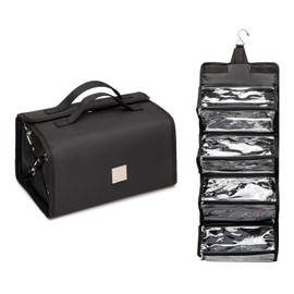 ROYALFAIR Roll Up Makeup Bag, Travel Toiletry Bag for Women with 4 Clear TSA Approved Pouches, Hanging Travel Organizer, Folding Cosmetic Bag for Men and Women (Black)