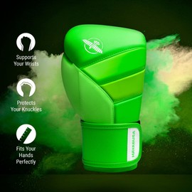 Hayabusa T3 Boxing Gloves for Men and Women Wrist and Knuckle Protection, Dual-X Hook and Loop Closure, Splinted Wrist Support, 5 Layer Foam Knuckle Padding - Neon Green, 16oz