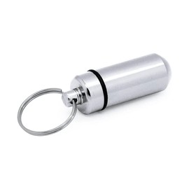 Welsberg 2 x Mini Pill Box Key Ring Pill Container Aluminium Keyring Medication Holder Waterproof Tablet Capsule Silver