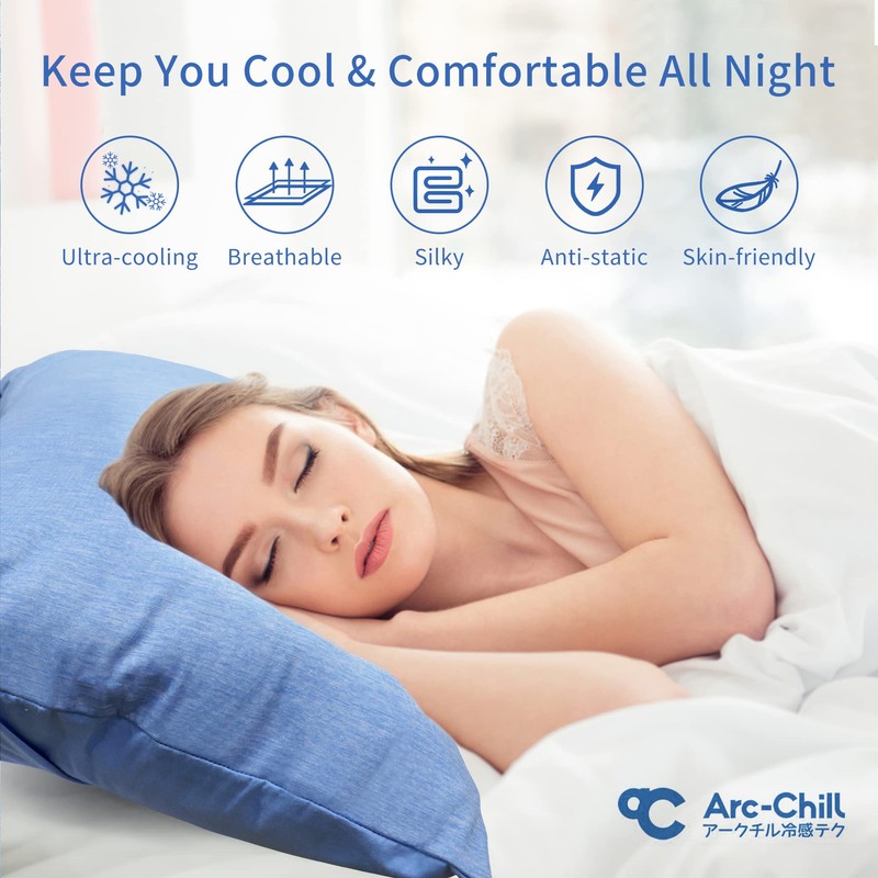 LINENOVA 2 Pack Cooling Pillowcase,Japanese Arc-Chill Tech,Q-MAX>0.43 Cooling Fiber Absorbs