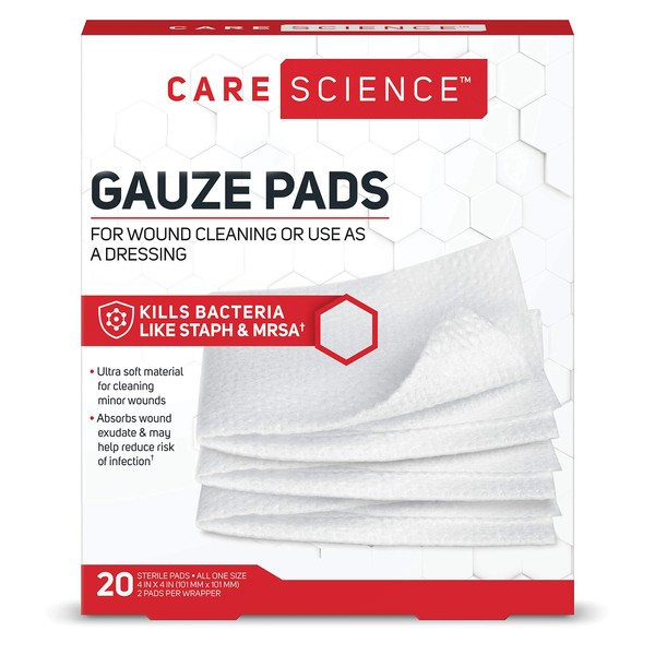 Care Science Gauze Pads, 20 ct, Large, 4 X 4 | for Wound Cleaning or Use as a Dressing