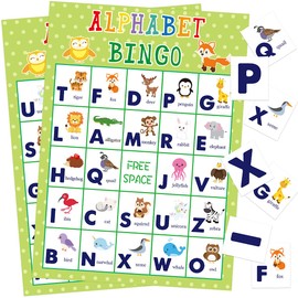 FANCY LAND Animal Bingo Game for Kids Toddler Alphabet Bingo Cards Letter Learning Game School Classroom Home Birthday Party Supplies 24 Players