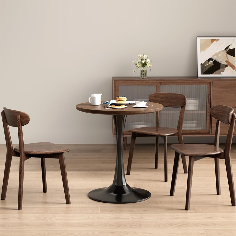 24 inch Small Tulip Table for 2 Person, Walnut Round