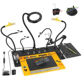 Helping Hands Soldering Station with Heavy-Duty Steel Base, Non-Slip Silicone Pad, 10+ Magnetic Accessories Kit, 10X 5X Magnifying Lamp, Third Hand Soldering Tool for Craft PCB Jewelry Making Modeling