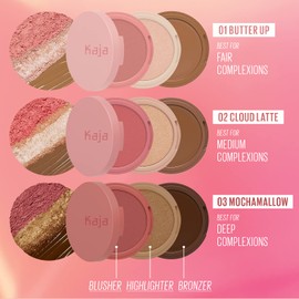 Kaja 3-in-1 Blendable Sculpting Trio - Play Bento | Powder Blusher, Highlighter, and Cream Bronzer, 02 Cloud Latte