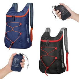 Feibmir 2 Pack Black Dark Blue 12L Lightweight Foldable Backpack, Small Rucksack for Men and Women Travel Cycling, Hiking Back Pack