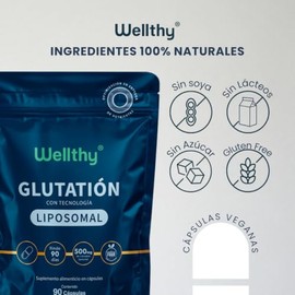 Wellthy Glutation Liposomal 100mg 90 Cápsulas. 3 Meses Completos de Porciones, Entrega Optimizada, Bottle Free.