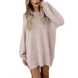 Viottiset Women's Oversized Jumper Dress, Loose Mini Dress, Imitation Cashmere, Long, apricot