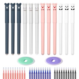CONNECTION Erasable Pens Set 12 Pcs Animal Rub Out Pens 0.5mm Cute Cartoon Erasable Ballpoint Pen Gel ink Pens with 30 Pcs Refills and 2 Pcs Erasers for Kids,School,Office Supplies (Multi-color)