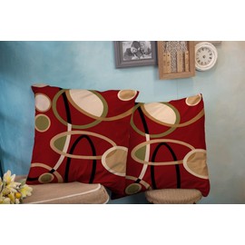 CAPSCEOLL 2PCS Cranberry Red Tan Black Geometric Circle Decorative Throw Pillow Case 16X16Inch,Home Decoration Pillowcase Zippered Pillow Covers Cushion Cover for Book Lover Worm Sofa Couch