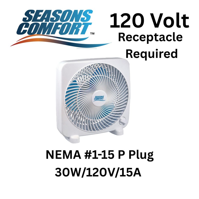Seasons Comfort 9 Inch Tabletop Box Fan, 3 Speeds, Quiet