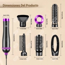 Cepillo Secador de Pelo, Ciicii® 6 en 1 Cepillo de Aire Caliente, 3 Temperaturas 1000W Potente Ion Negativo Secador de Pelo con Cabezal Extraíble y Peine para Secar, Alisar y Rizar el Pelo