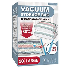 Vacuum Storage Bags, 10 Large Space Saver Bags Vacuum Seal Bags with Pump, Space Bags, Vacuum Sealer Bags for Clothes, Comforters, Blankets, Bedding