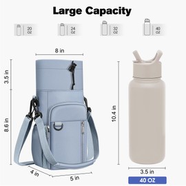 CaseBot Water Bottle Carrier Bag with Shoulder Strap, 32 40 oz Insulated Water Bottle Pouch Holder, Water Bottle Sleeve with Phone Pocket for Walking Hiking Picnic, Cloudy Blue