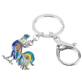Lindo llavero de gallo de aleación esmaltada, regalo de pollo para mujeres y niñas, portafolios, Azul, 36mm x 32mm