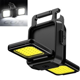 CoB Keychain Work Light,90° Foldable Mini Flashlight 6 Modes 1000 Lumens Keychain Light, IPX4 Water Resistant Pocket Light with Magnet Base for Walking and Camping