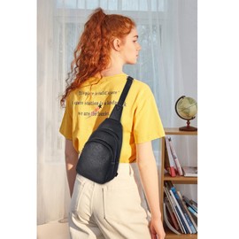 Telena Sling Bag for Women Leather Fanny Pack Crossboday Bags Sling Backpack for Women Black