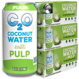 C2O - Coconut Water with Pulp (24 Pack, 3 Boxes of 8) - Made with Fresh Coconut Water - Plant Based, Non GMO Canned Water - Natural Hydration, Essential Electrolytes, & Potassium - 24 Cans, 10.5 FL OZ