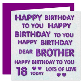 Brother 18th Happy Birthday Card - Happy Birthday To You Dear Brother - Perfect Purple Design - 18 Today