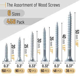 Mr. Pen- Wood Screws Assortment Kit, 456 pcs, Silver, Phillips Tips, Assorted Wood Screws, 6 Sizes (2”, 1-1/2”, 1-1/4”, 1”, 3/4”, 1/2”)