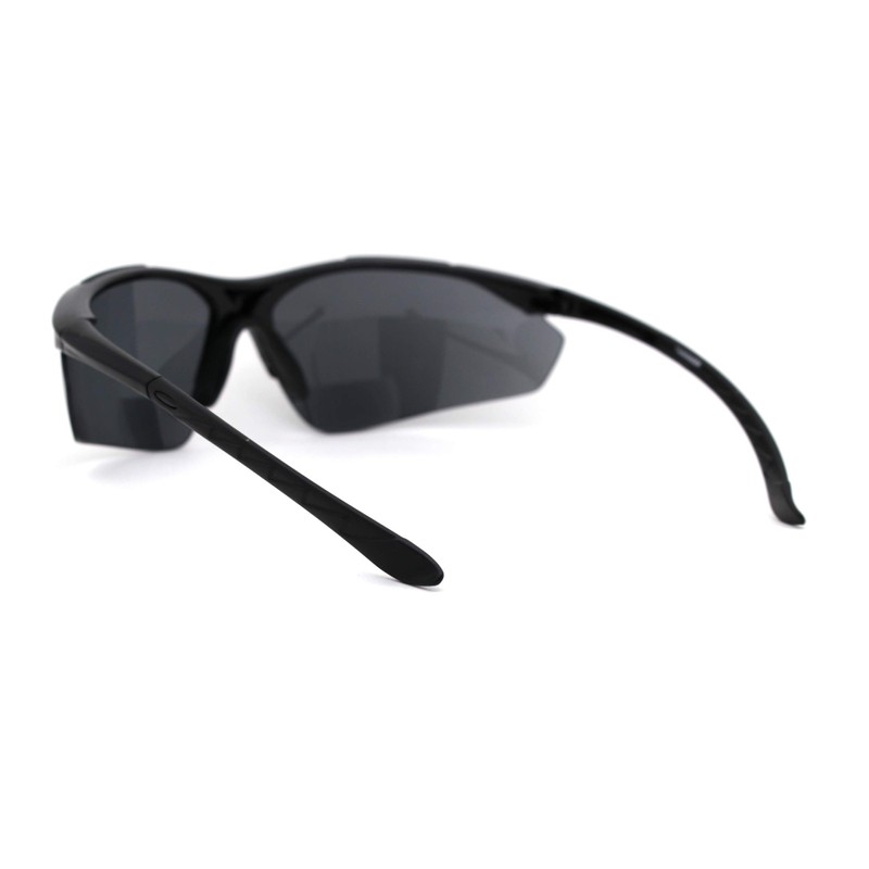 Mens All Black Sport Baseball Half Rim Warp Around Bi-focal