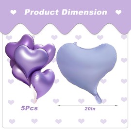 5-Piece Tilted Heart - Shaped Monochrome Foil Balloons Set, Available in Pink/Blue/Purple/Green/Yellow - Ideal for Birthday & Festival Themed Parties (Purple)