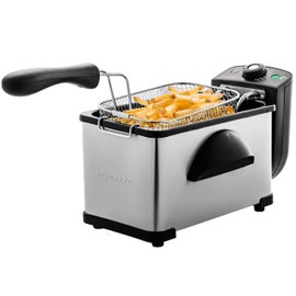 OVENTE Electric Deep Fryer 2 Liter Capacity, 1500 Watt Lid with Viewing Window and Odor Filter, Adjustable Temperature, Removable Frying Basket and Easy to Clean Stainless Steel Body, Silver FDM2201BR