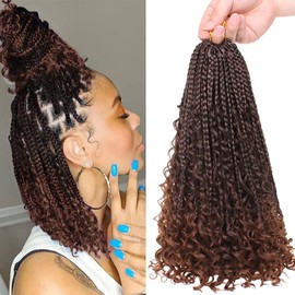 Goddess Box Braid Crochet Hair Braiding Hair for Black Women 9 Packs Pre Looped Boho Bob Box Braids Crochet hair Braids Synthetic Braiding Hair Extension(T30)