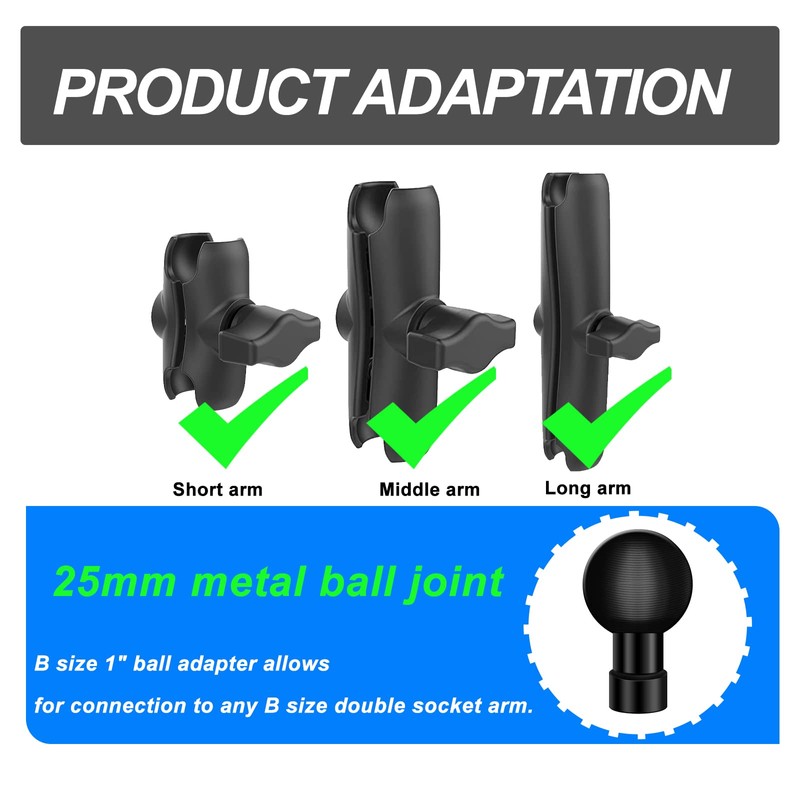 1'' Ball Adapter with 1/4"-20 Threaded Hole Compatible with RAM