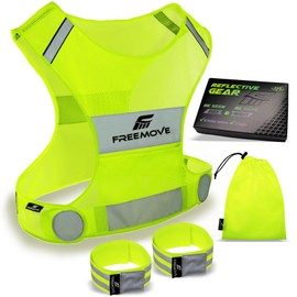 FREEMOVE Reflective Vest Running Gear + 2 Bands & Bag/Ultralight & Comfy Safety Vests with Front Pocket > High Visibility Reflector > for Kids, Women > Running, Dog Walking or Cycling
