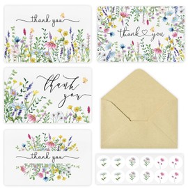 24 Pcs Thank You Cards, Thank You Cards Multipack with Envelopes and Stickers for Teachers, Graduation, Wedding, Family, Birthday, Business