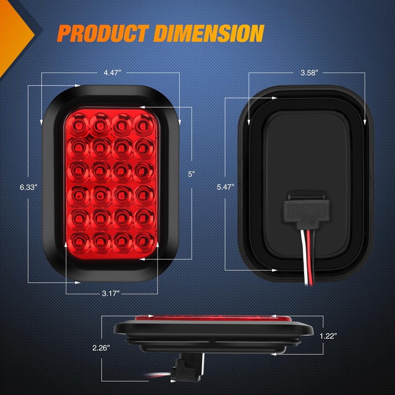 Nilight 5” X 3” Rectangular Trailer Tail Light 2 PCS