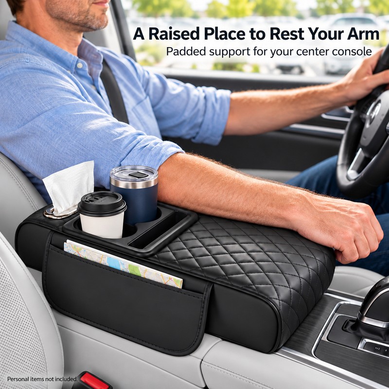 Auto Center Console Armrest Cushion With 2 Cup Holder PU