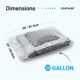 12 Count - Large Plastic Bags With Zipper Top, 20 Gallon Size 24" x 32", Extra Large Storage Bags, For Clothes, Travel, Moving, BPA-Free, Heavy Duty 3-Mil Thick