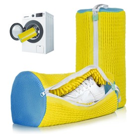ADEHMDA 2Pcs Shoe Washing Machine Bag, Sneaker Laundry Bag for Washing Machine, Extra Long and Thick Microfibre Fluff, Reusable for Washer and Dryer (2 Pcs, Light Yellow Blue)