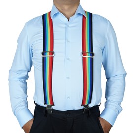 Mens Suspenders| Rainbow Suspenders With 2" Wide Adjustable Full Elastic Braces of Rainbow Strap Very Strong Clips - Heavy Duty Rainbow Suspenders(Rainbow)