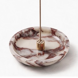 WORHE Natural Calacatta Viola Incense Holder, 5.5” Marble Incense Stick Holder with 9 Incense Holes & Crystal Stones, Handmade Incense Burner Ash Catcher for Meditation Yoga Spa Room Decor (WH094)