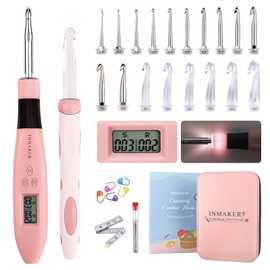 INMAKER LED Crochet Hook Set with Light, 18-in-1 Illuminated Crochet Hook Set, Ergonomic, 2-14 mm Crochet Hook Set, Gifts for Knitting Lovers