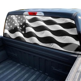 NPVU American Flag Truck Rear Window Decals - Black Flag Perforated Vinyl See-Through Stickers, Gifts for Men, Dad, Boyfriend, Truck Owners, Easy to Install, UV Resistant, Large 65x17IN